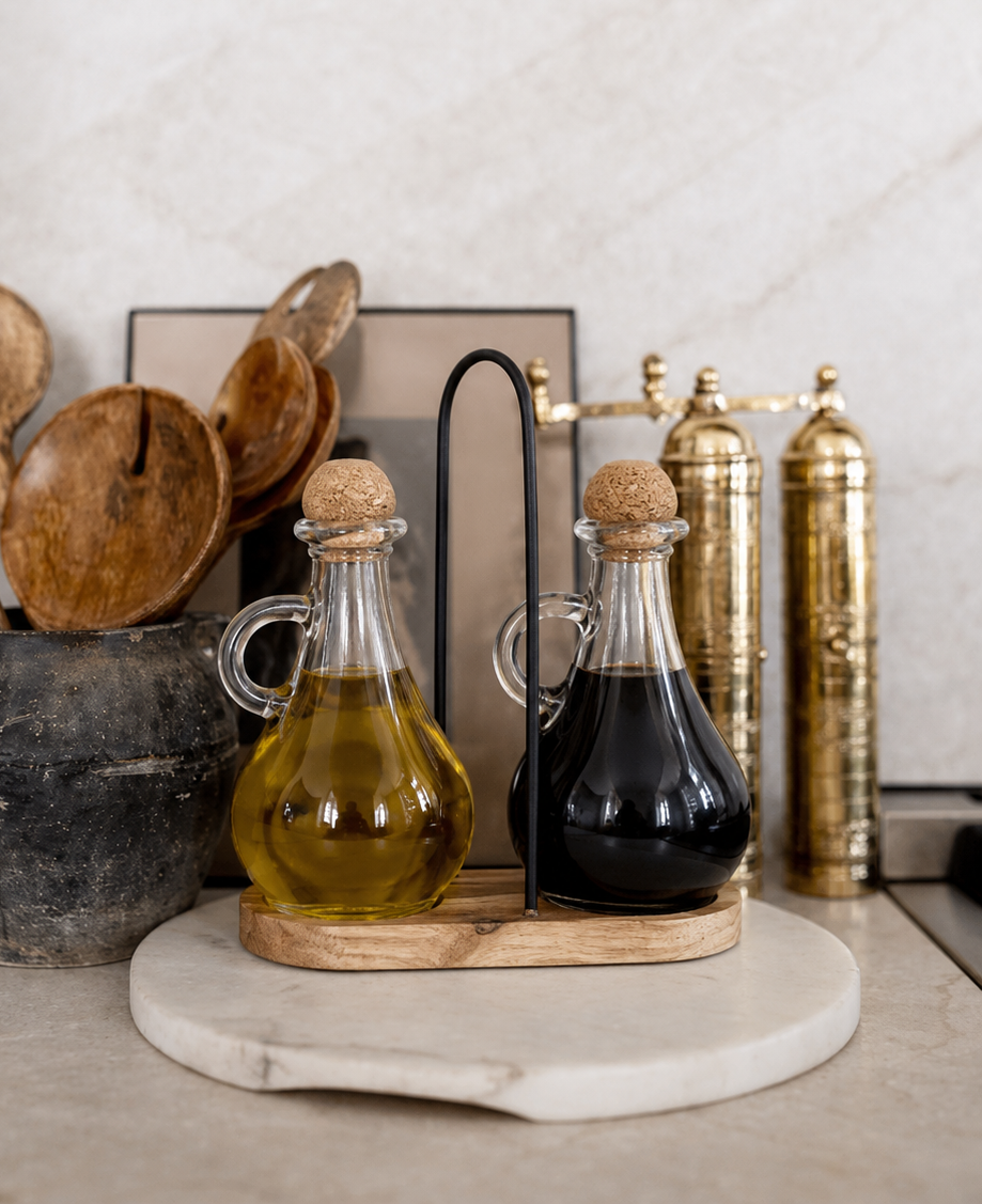 Olive Oil & Vinegar Glass Cruet Set